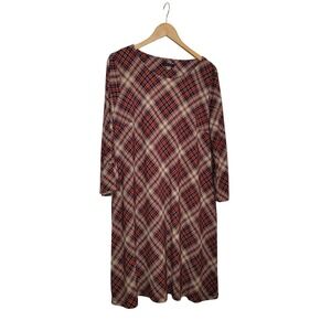 Tommy Hilfiger Plaid Swing Dress Size 18 Red Tartan Long Sleeve A-Line